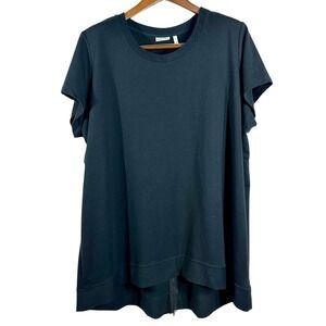 Logo Lounge Women's Top Black Short Sleeves Back Split Zip Lounge Blouse Size 3X